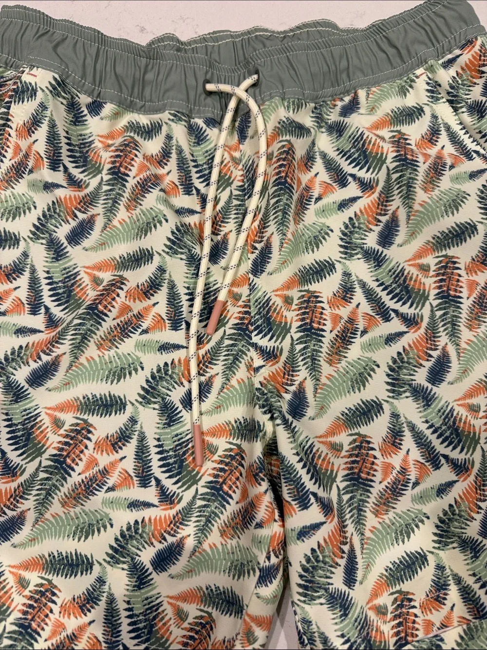 Men's Fern-Print Swim Trunks - Sage/Orange/Blue